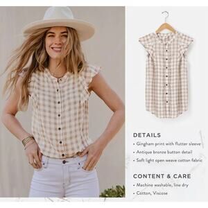 NWT Good Hart Matilda Jane Gingham McNay Top XL Flutter Sleeve Button Down Shirt